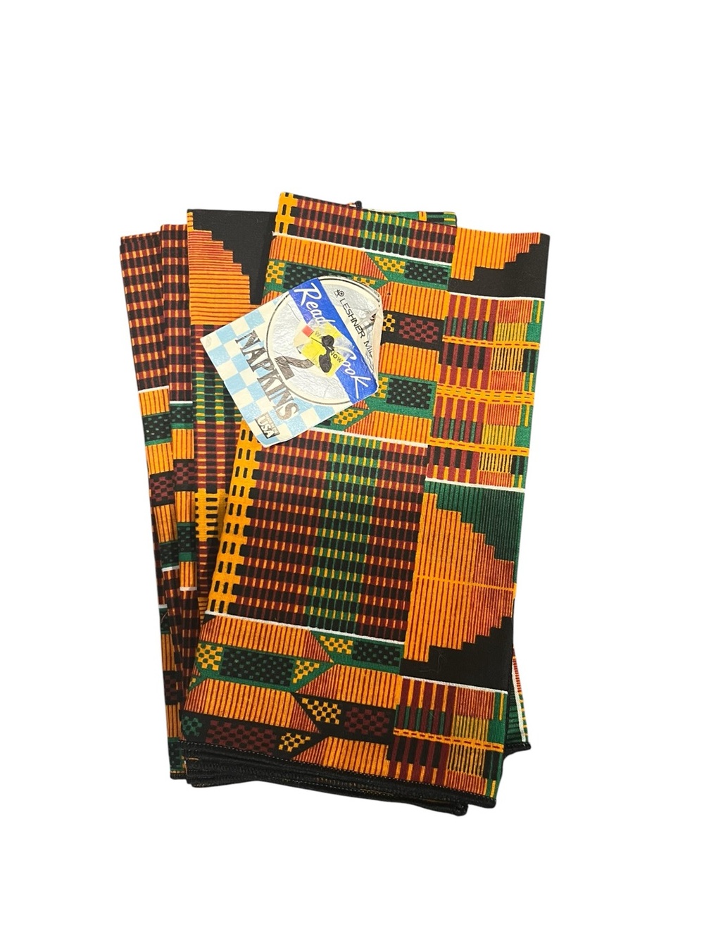 Leshner Mills Kente Cloth Print - Lot of 6 Napkins Made in USA NWT Tribal